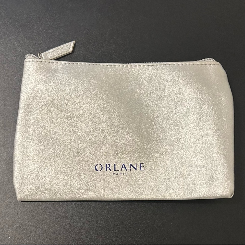Orlane Paris Silver Shiny Zipper Cosmetic Makeup Bag Pouch